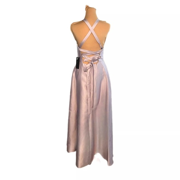 ALFRED SUNG Halter Neck Satin Dress D763 Moondance Crisscross Gown Sz 8 NWT 220 - Picture 5 of 13